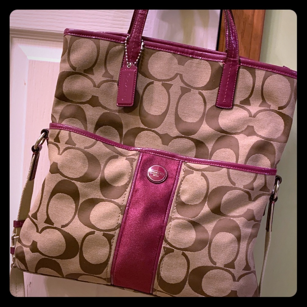 Authentic Coach signature stripe foldover tote